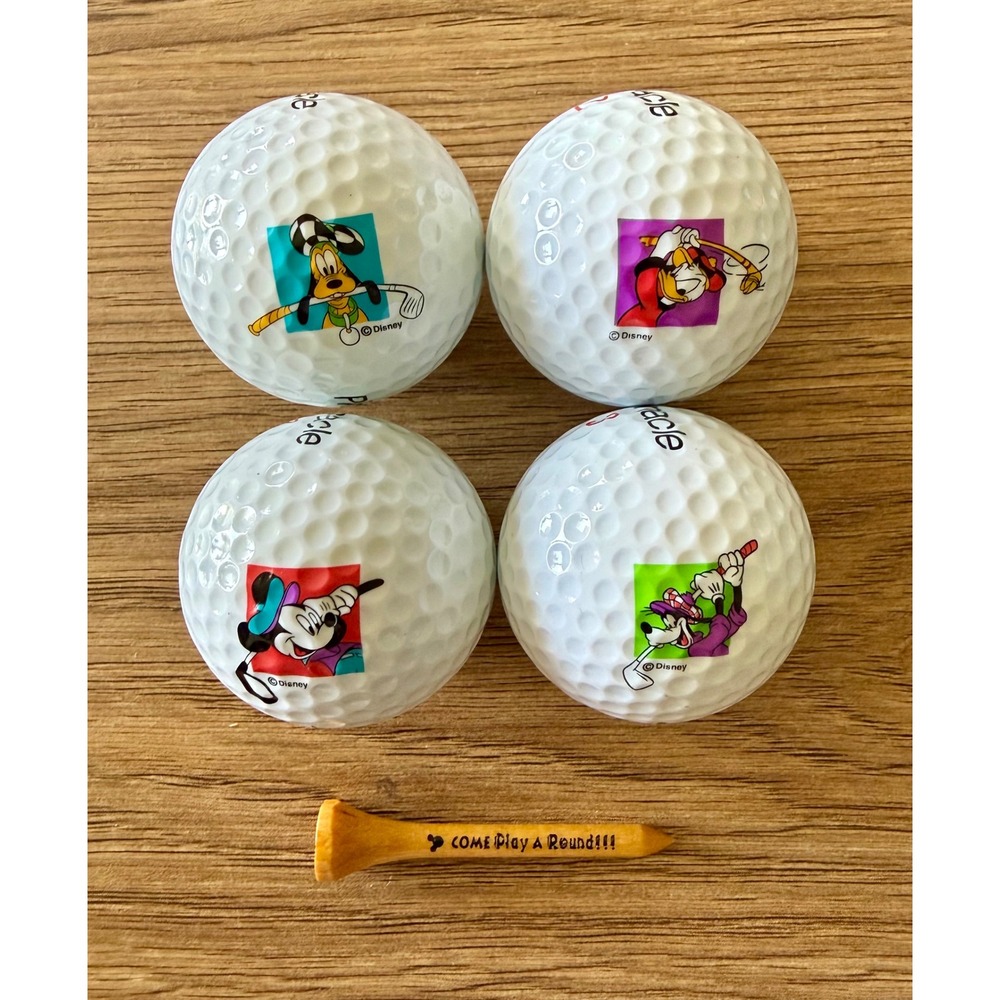 Disney Pinnacle Golf Balls Set of 4 Mickey Donald Pluto Goofy with Tee White
